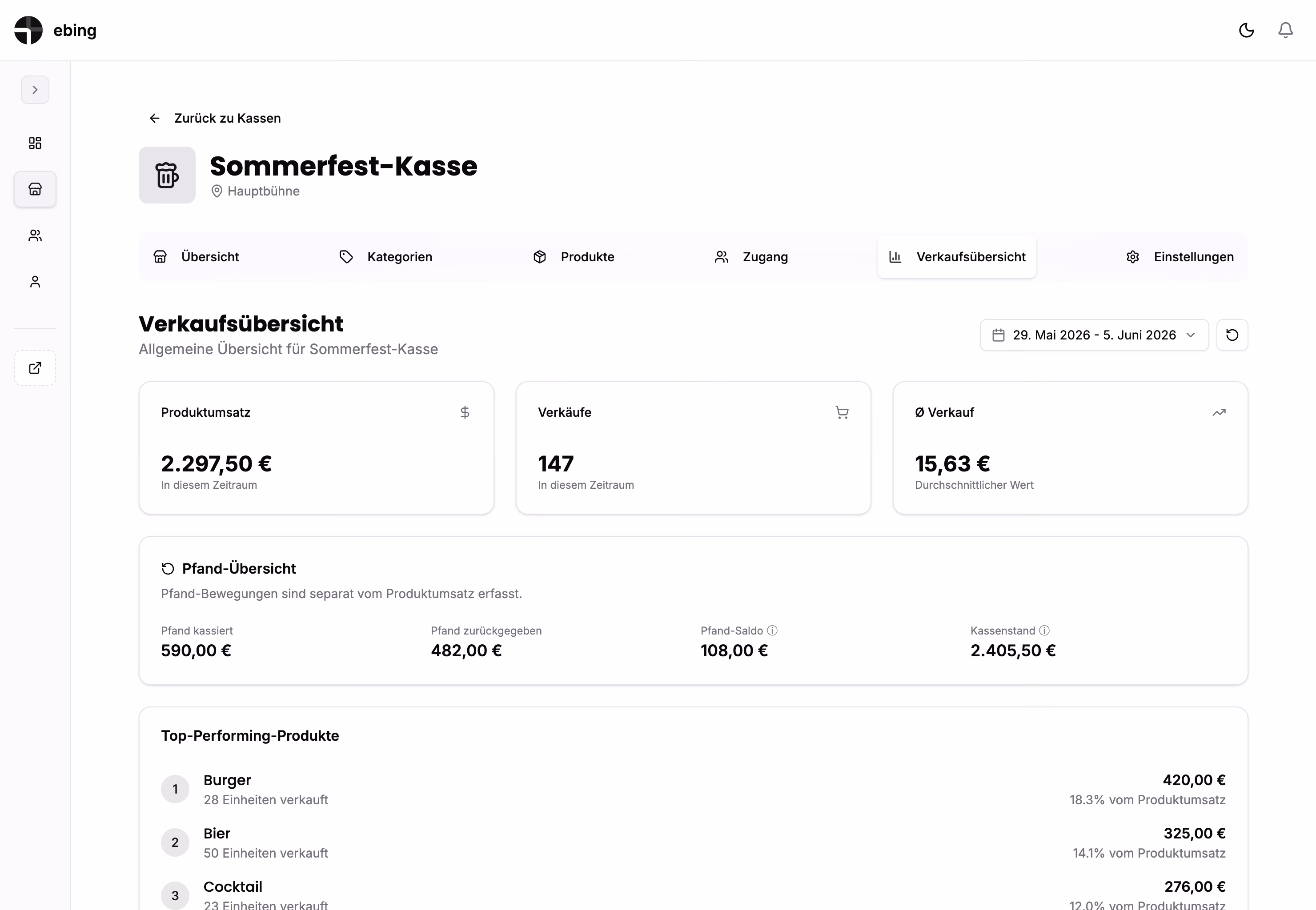 ebing Organisator-Übersicht am Laptop